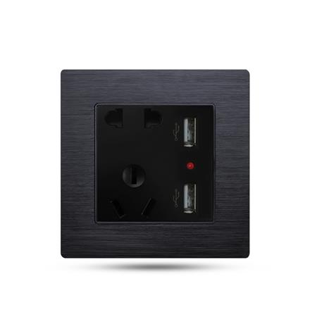 black aluminum 5 hole electrical wall usb power socket  F71-034