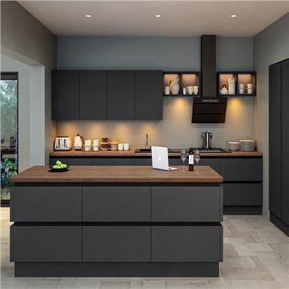 China foshan hanse manufacturers custom cabinets modern designs black color matte lacquer finish modular kitchen cabinet set  HS-KC61