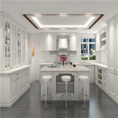 Chinese guangzhou foshan furniture white color oak cabinets customised ash solid wood kitchen cabinet and countertops  HS-KC181