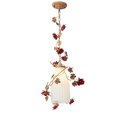 Hanse Single Red Rose Matt Glass Metal Pendant Light  HS-ART9089