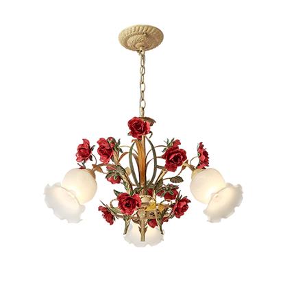 Vintage red rose decoration iron chandelier with 3 floral lights  HS-ART9026-2