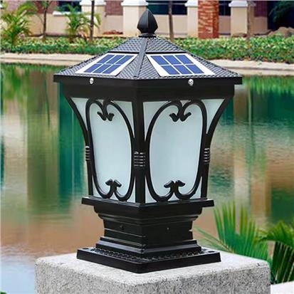 Fancy tranditional chinese black wireless led waterproof post lantern  HS-ZC-GGD4505