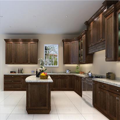 Modern brown color kitchen cabinets design european america style dark oak solid wood shaker kitchen cabinet  HS-KC187