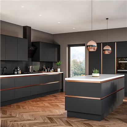 Free 3D designs modern new aluminum metal kitchens cabinets cheap price black color aluminium profile kitchen cabinet design  HS-KC194