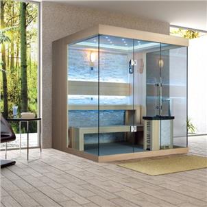 Transparent Glass Door 3 Person Corner Dry Steam Traditional Sauna  HS-SR1250