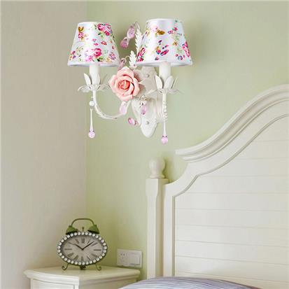 Hanse Two Heads Ceramic Flower Iron Bedside Modern Wall Lamp  HS-ART0416-4