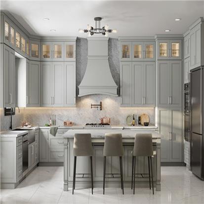Modern luxury grey wood kitchen cabinetry rta american standard classic shaker style gray plywood carcass kitchen cabinets  HS-KC49