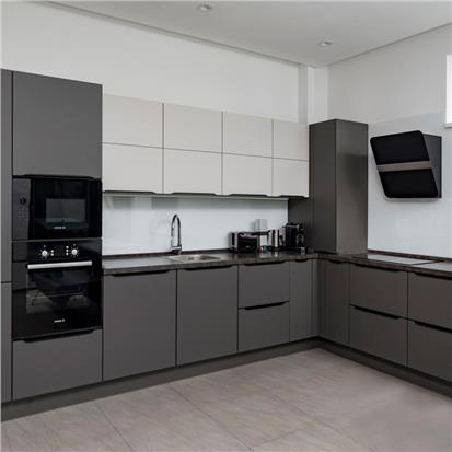 China guangdong foshan factory wholesale customized made design european style modern matt lacquer dark grey kitchen cabinet  HS-KC223