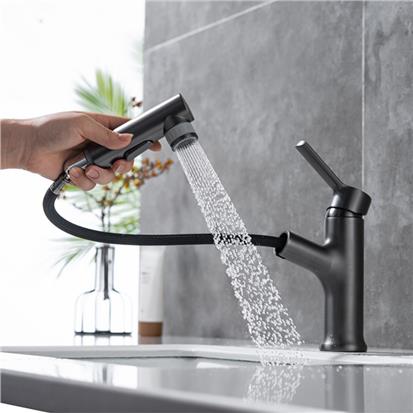 Deck mounted basin mixer taps SUS304 single handle black bathroom faucet  HS-1085-5