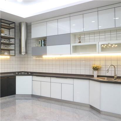 Wholesale custom aluminum cabinets design readymade modern small white metal aluminium profile kitchen cabinet set furniture  HS-KC73