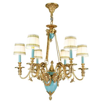 Hanse 6 Head Ceramic Vintage Brass Chandelier  HS8160D-6