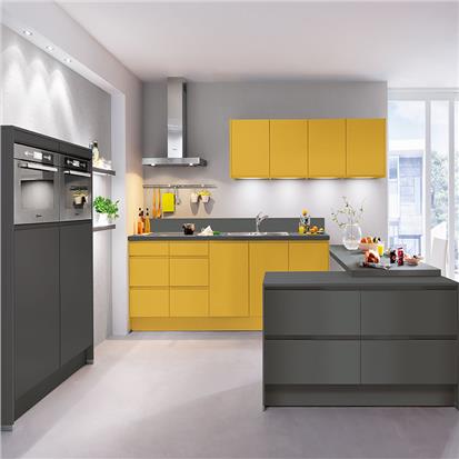 Modern high gloss kitchen cabinets design small lacquer yellow kitchen cabinet  HS-KC116