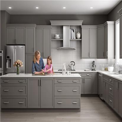 American classic gray solid wood fitted kitchens cabinet set modern grey shaker style mdf board kitchen cabinets design  HS-KC35