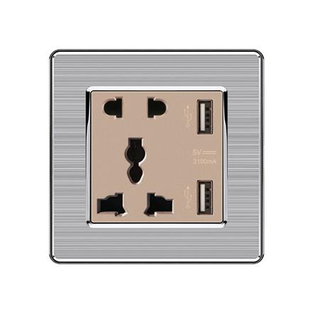 Champagne gold israel 5 pin multi electric socket with 2 usb ports  F62 2usb with 5pin multi-funciton socket