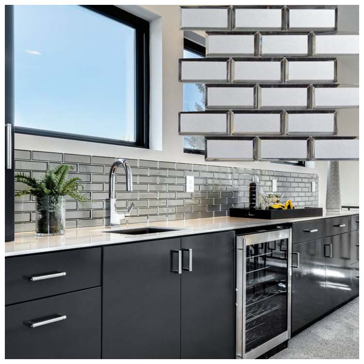 Grey Polished Glass Mosaic Tile