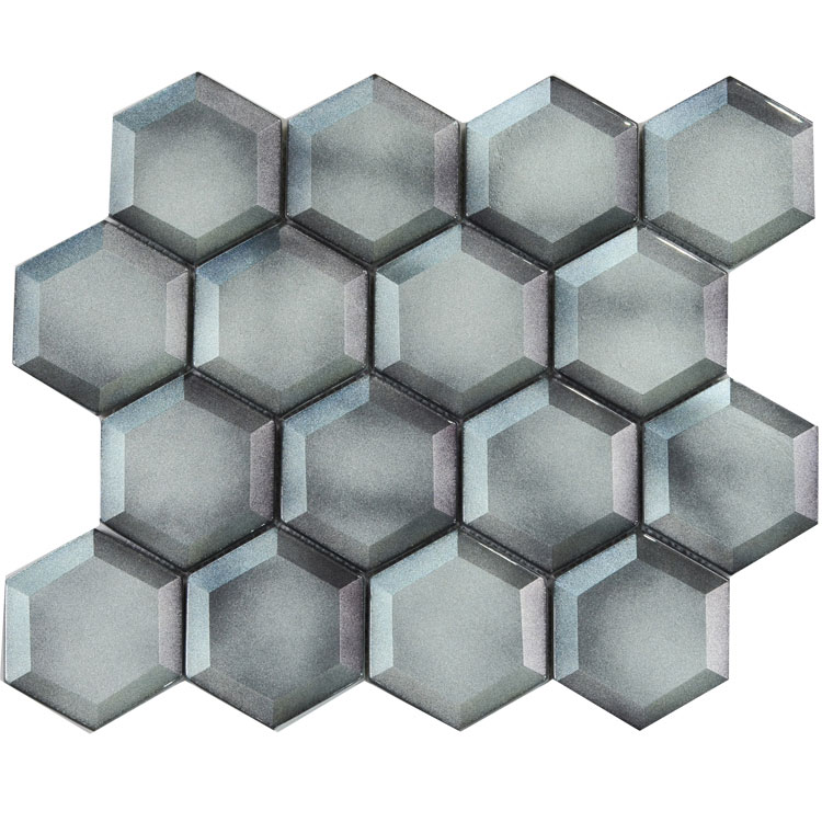 Dark Grey Polished Glass Mosaic Tile