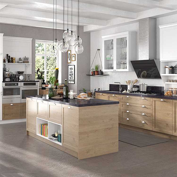 Foshan customized wall hanging wooden kitchen cabinets design wood grain melamine mdf kitchen cabinet