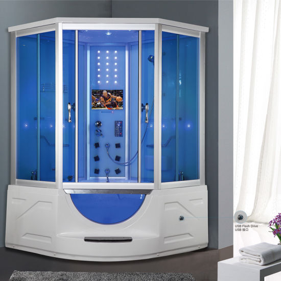 with FM Radio Leisure Blue Glass Steam Shower Cabin Whirlpool