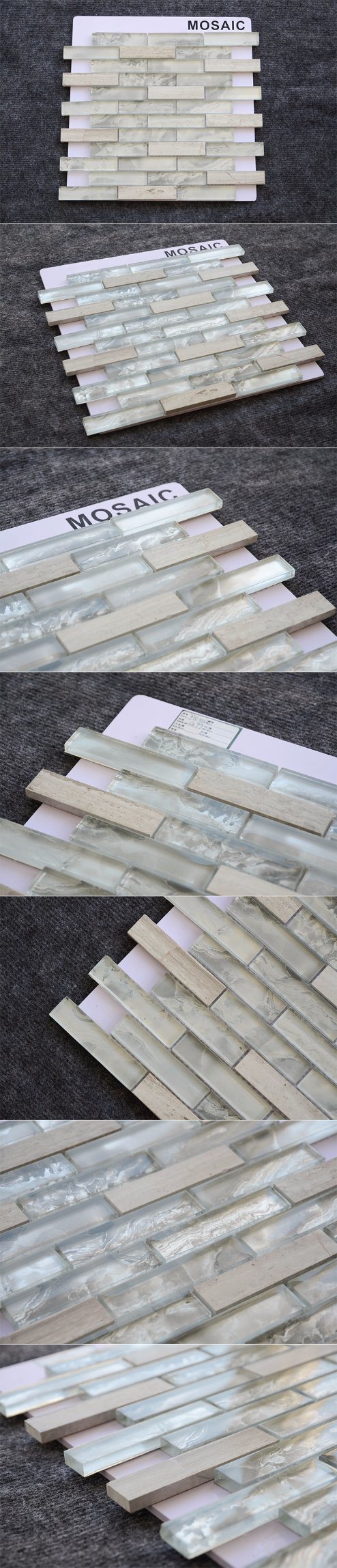 Home Decoration Strip Mix Glass Natural White Onyx Marble Mosaic