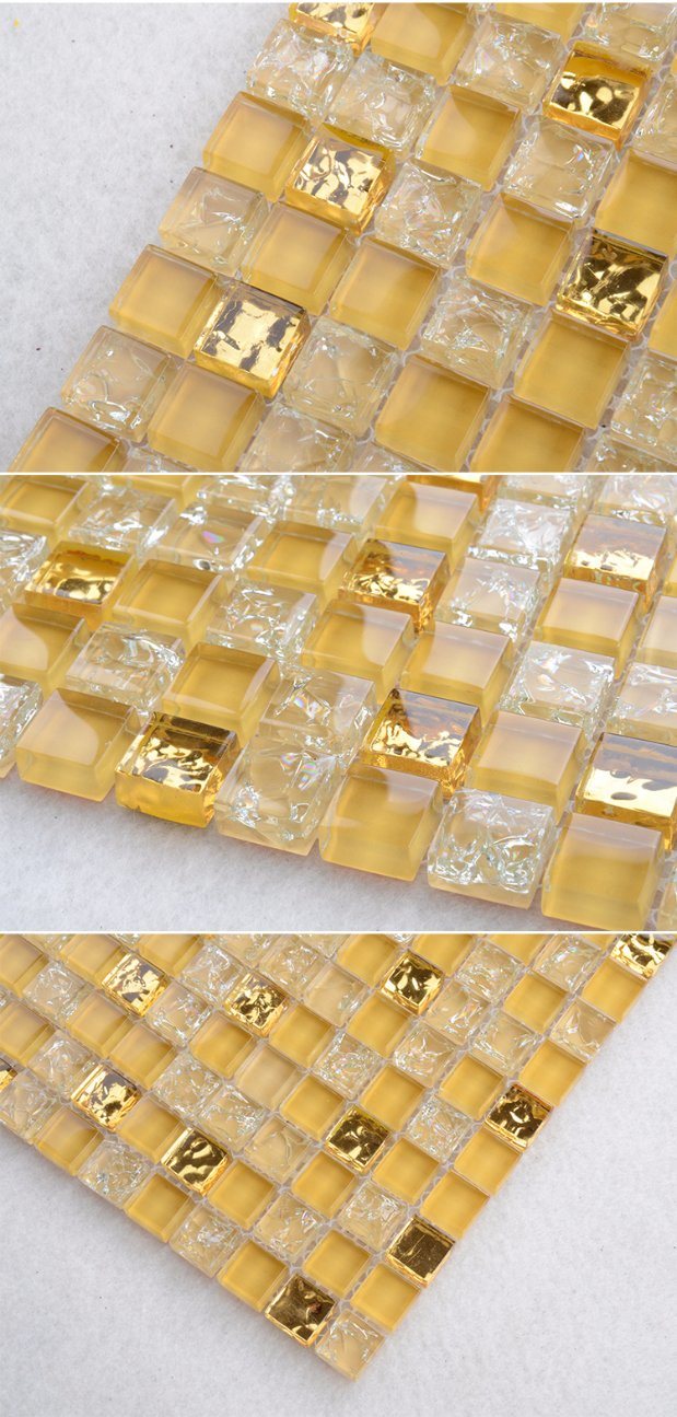 SD003 300X300 Wall Decoration Yellow Color Glass Ice Crack Mosaic