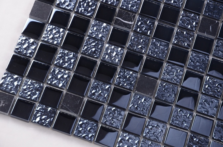 Germany Style Home Decoration Black Tile Stone and Glass Mosaic