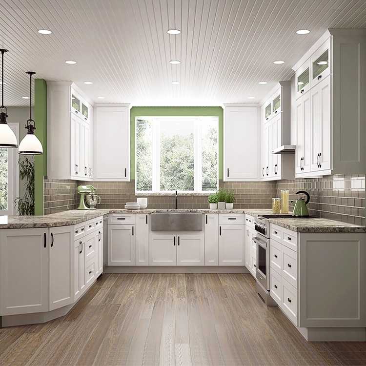 Custom modern modular wall mounted cabinets set furniture customized made american white shaker oak solid wood kitchen cabinets
