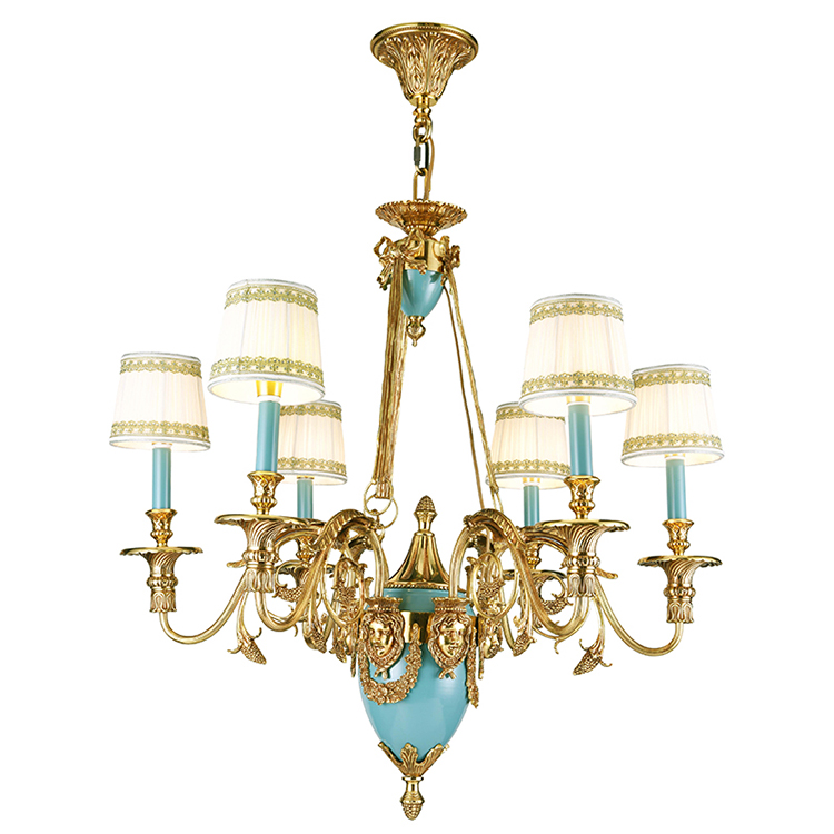 Hanse 6 Head Ceramic Vintage Brass Chandelier