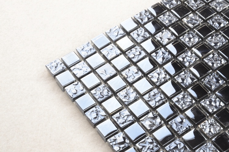 Low Price with Bubble Chip 15X15mm Black Glass Mosaic Tile