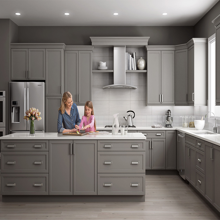 American classic gray solid wood fitted kitchens cabinet set modern grey shaker style mdf board kitchen cabinets design