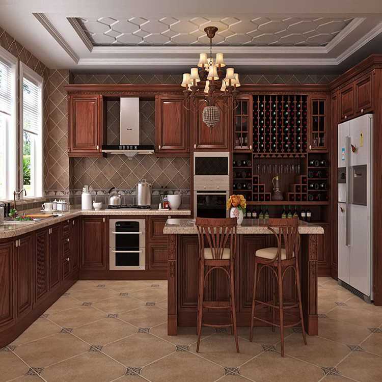 Home pantry cabinets furniture design luxurious solid wood island kitchen unit cabinet with granite marble top