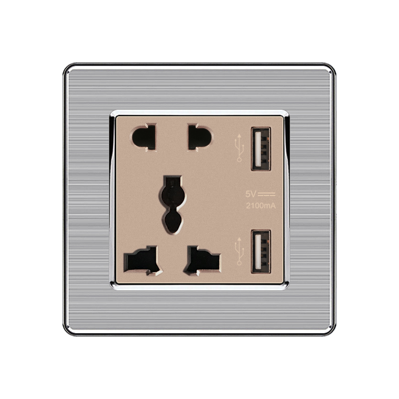 Champagne gold israel 5 pin multi electric socket with 2 usb ports