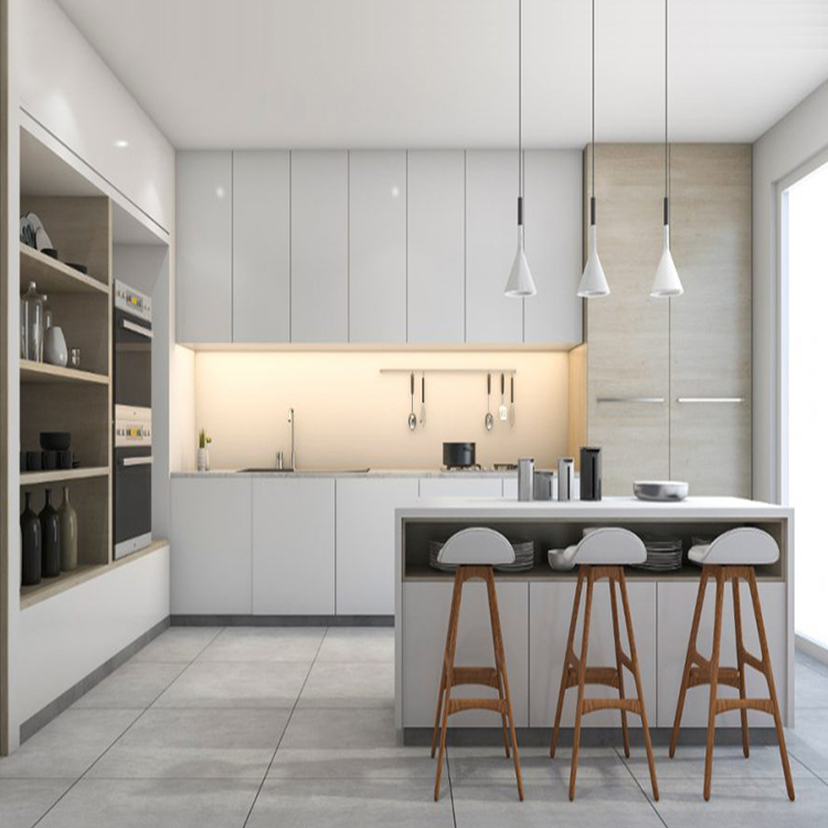 China supplier lacquer modular cabinet designs modern small size mdf wood kitchens island cabinets set with sink for sale