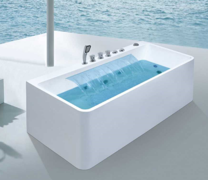 Hotel Art White Bathroom Customized Size 3 Side Skirt Massage Bathtub