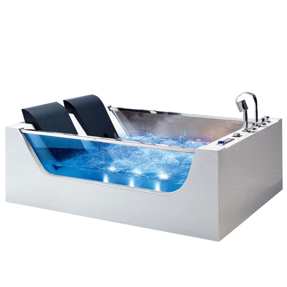 HS-EB377 clear glass 2 person modern free stand corner whirlpool bathtub